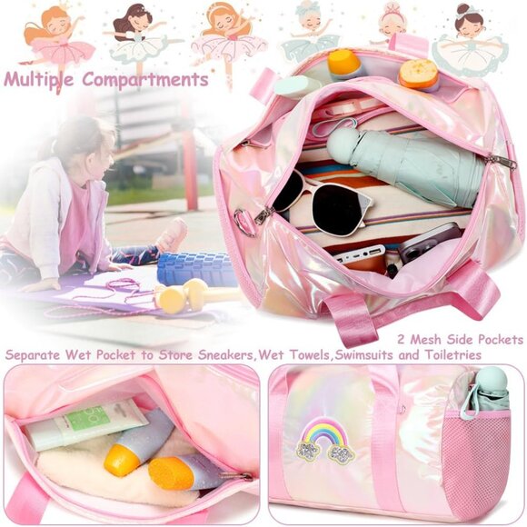Girls Pink Metallic Dance, Gym, Duffle Bag - Picture 4 of 7